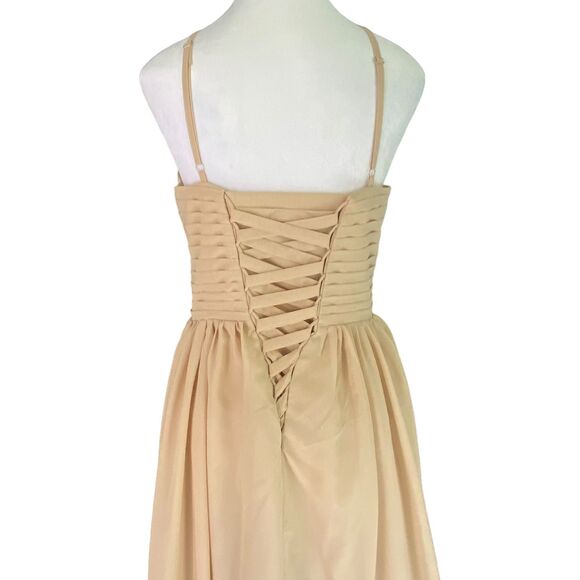 Halter Bridesmaid Backless Long Dress Evening Dress Formal Champagne Tan Size 4 - Picture 8 of 11